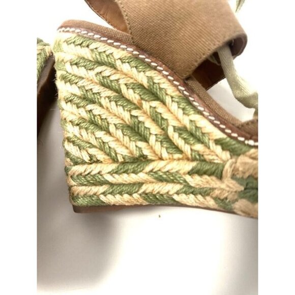 Tory Burch Brown Canvas Espadrille Wedge Sandals With Ivory Lace-Up Detail Women - Picture 8 of 10